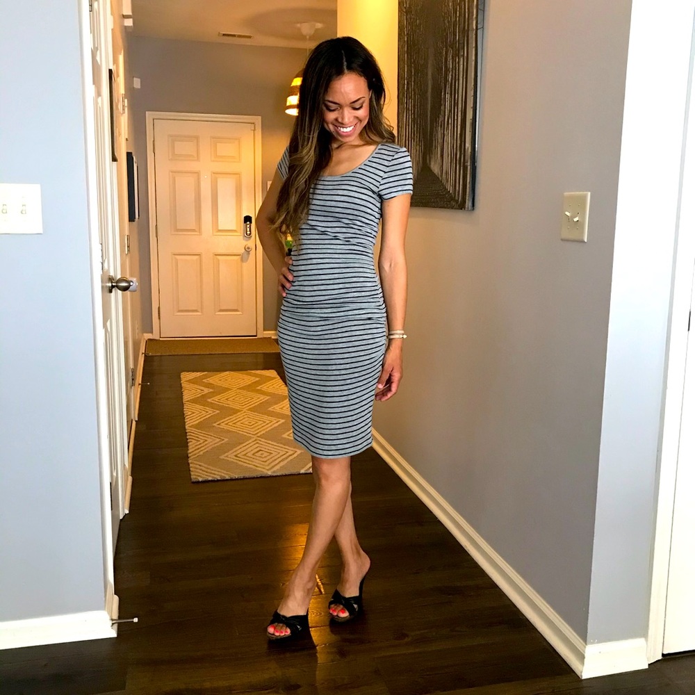 Maternity Gry+Blk Striped Dress Super Comfortable